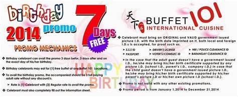buffet 101 birthday promo|1 for 1 buffet promotion.